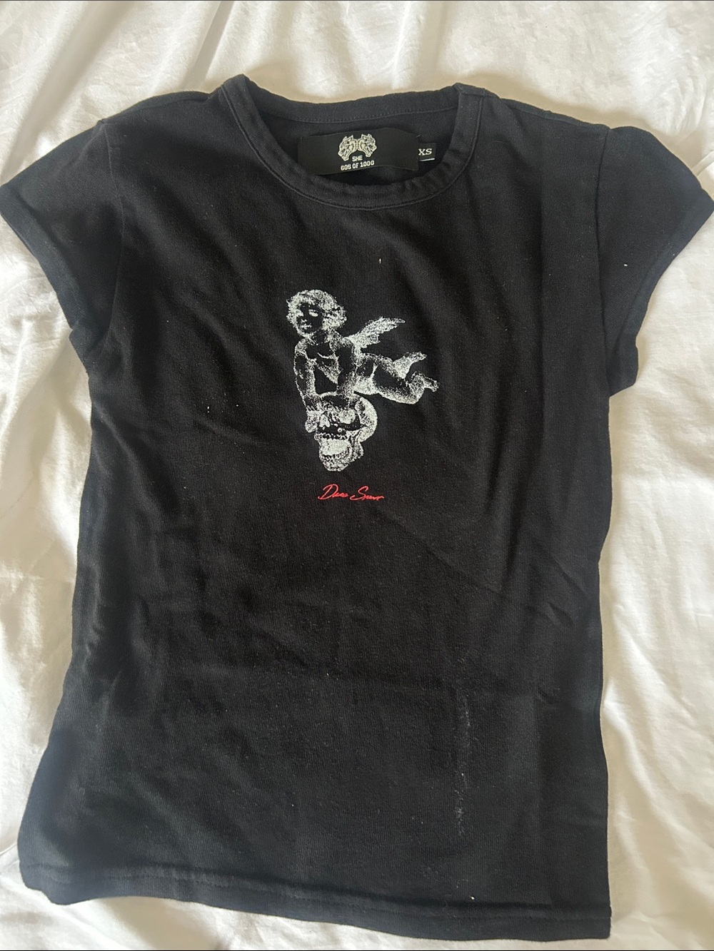 Darc Sport Black Women's Graphic Tee with Cherub xs NWT stretch